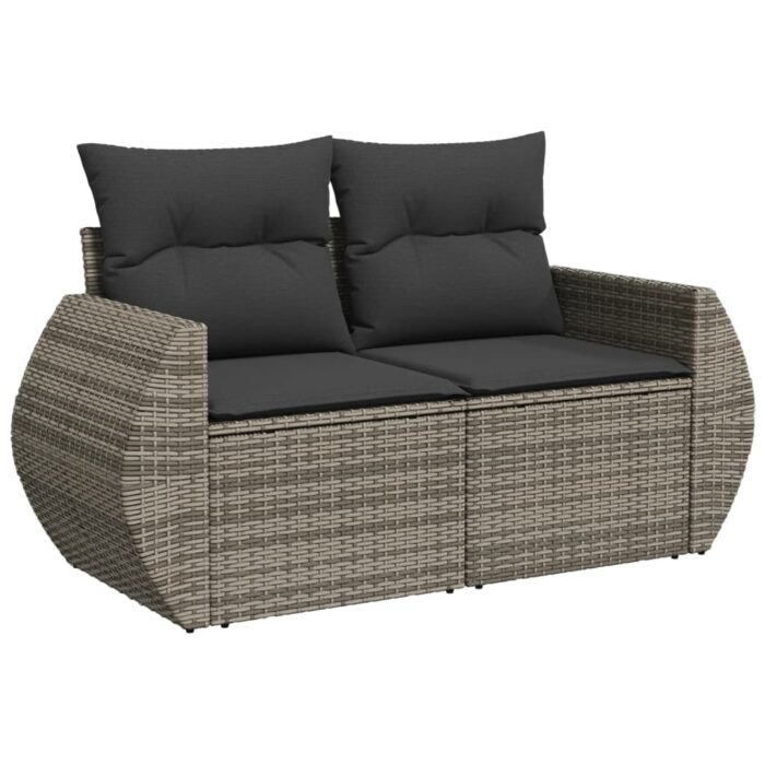 Salon de jardin avec coussins 7 pcs gris résine tressée – Image 3