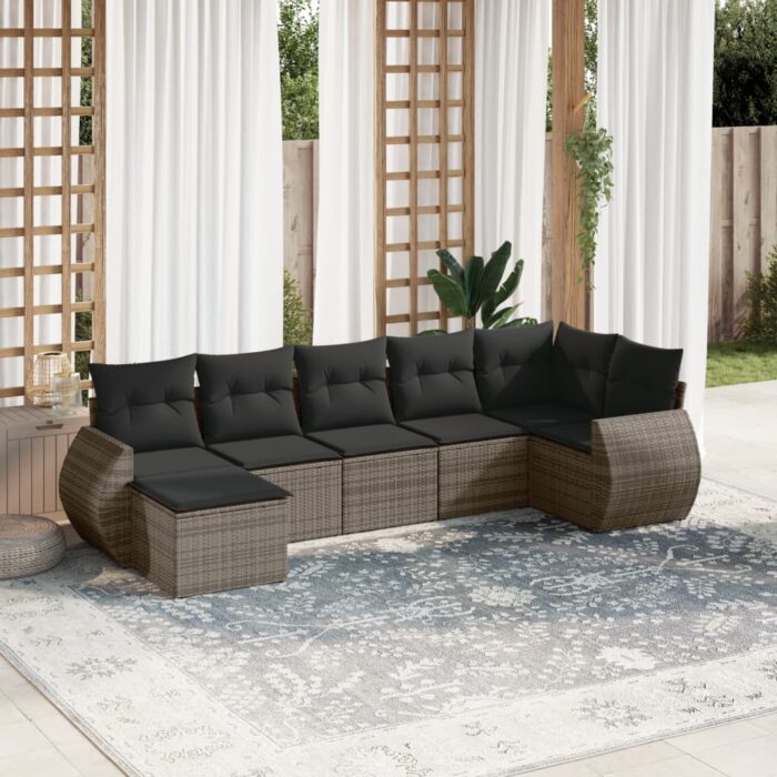 Salon de jardin avec coussins 7 pcs gris résine tressée – Image 1