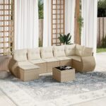 Salon de jardin avec coussins 8 pcs beige résine tressée