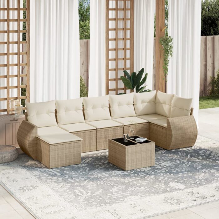 Salon de jardin avec coussins 8 pcs beige résine tressée – Image 1