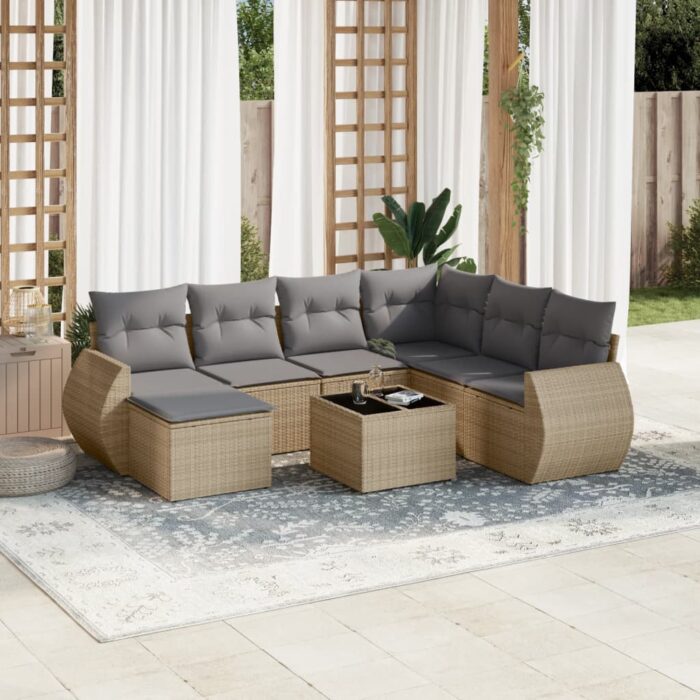 Salon de jardin avec coussins 8 pcs beige résine tressée – Image 1