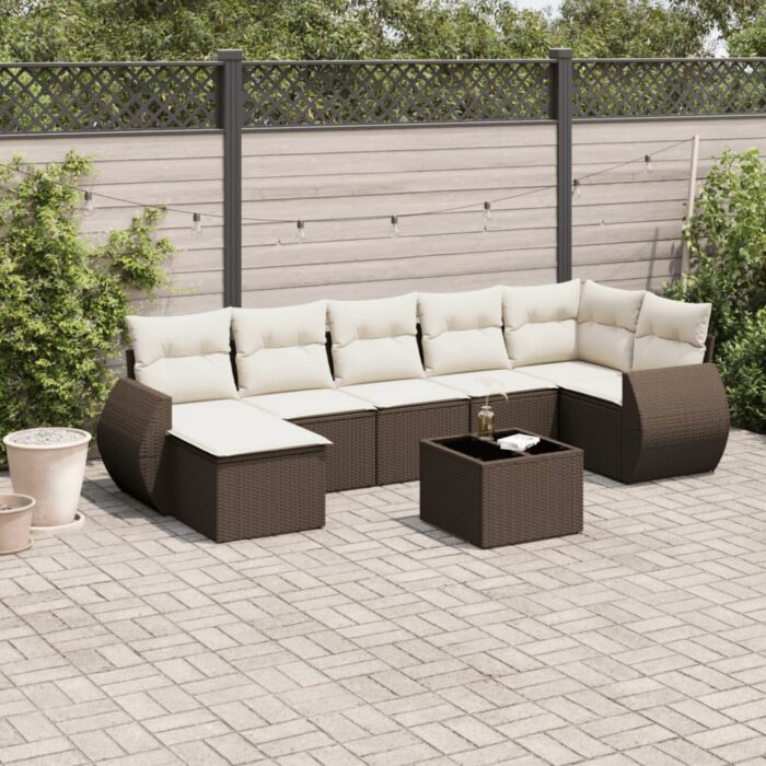Salon de jardin 8 pcs avec coussins marron résine tressée – Image 1