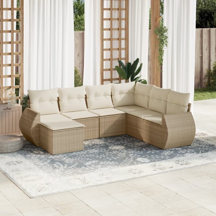 Salon de jardin avec coussins 7 pcs beige résine tressée – Image 1