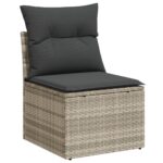 Salon de jardin avec coussins 7 pcs gris clair résine tressée – Image 2