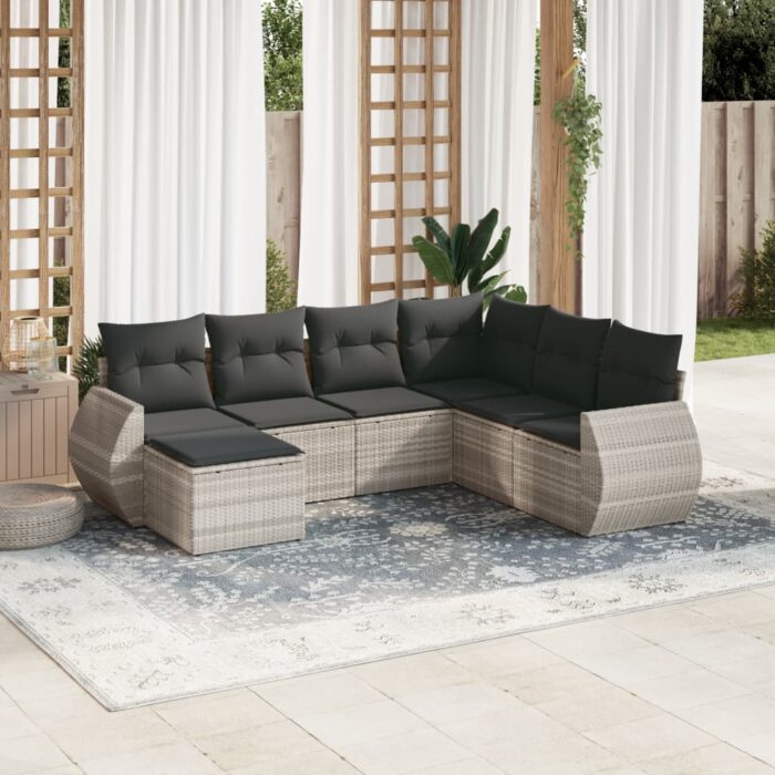 Salon de jardin avec coussins 7 pcs gris clair résine tressée – Image 1
