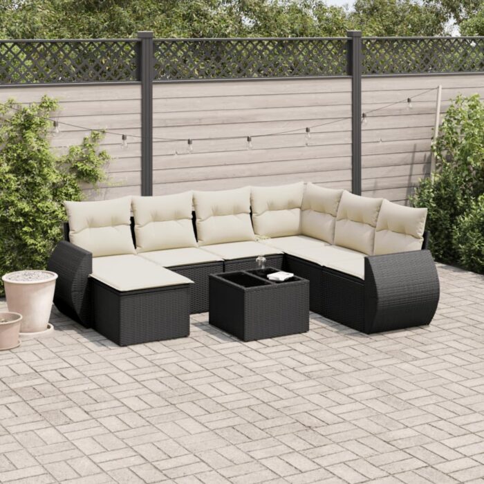 Salon de jardin 8 pcs avec coussins noir résine tressée – Image 1