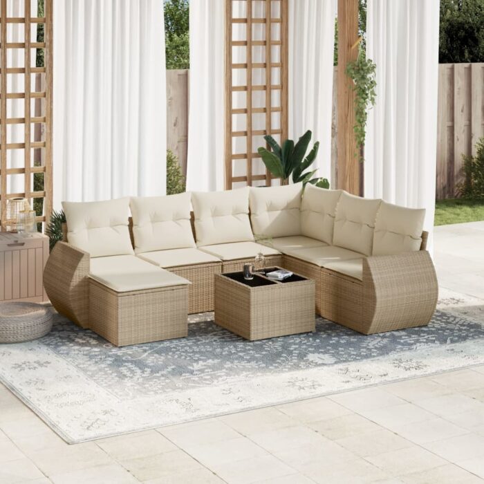 Salon de jardin avec coussins 8 pcs beige résine tressée – Image 1