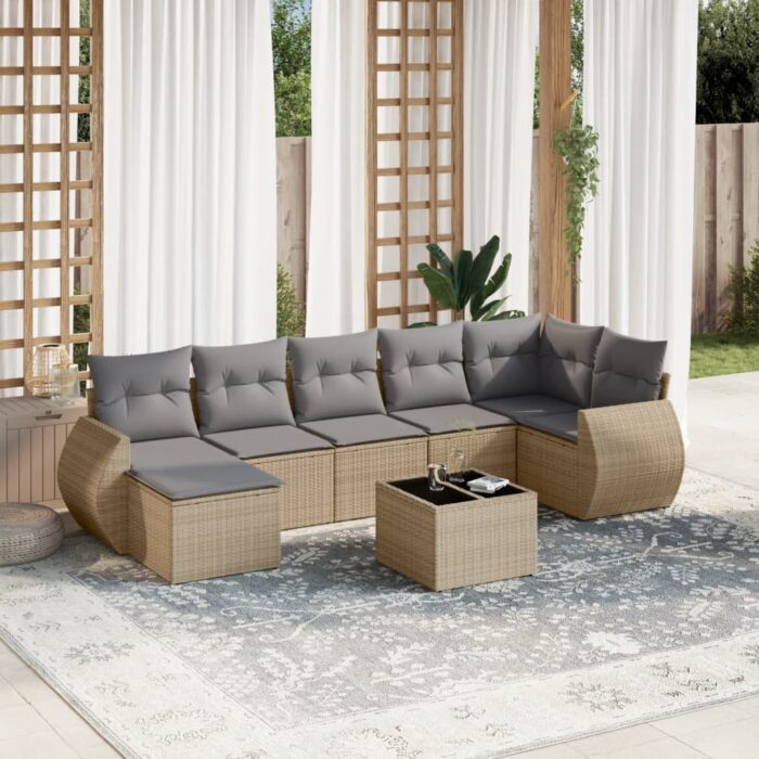Salon de jardin avec coussins 8 pcs beige résine tressée – Image 1
