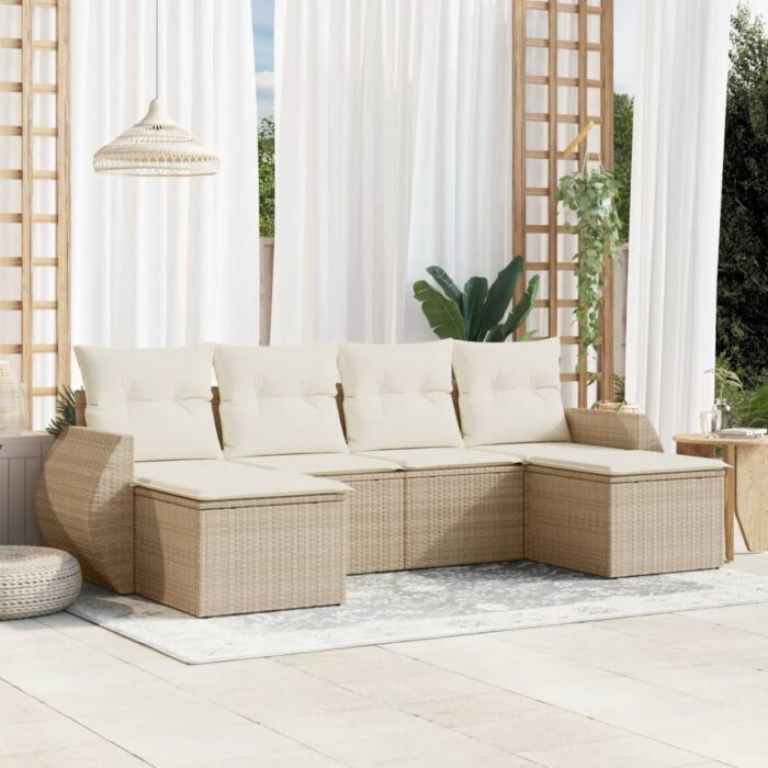 Salon de jardin avec coussins 6 pcs beige résine tressée – Image 1
