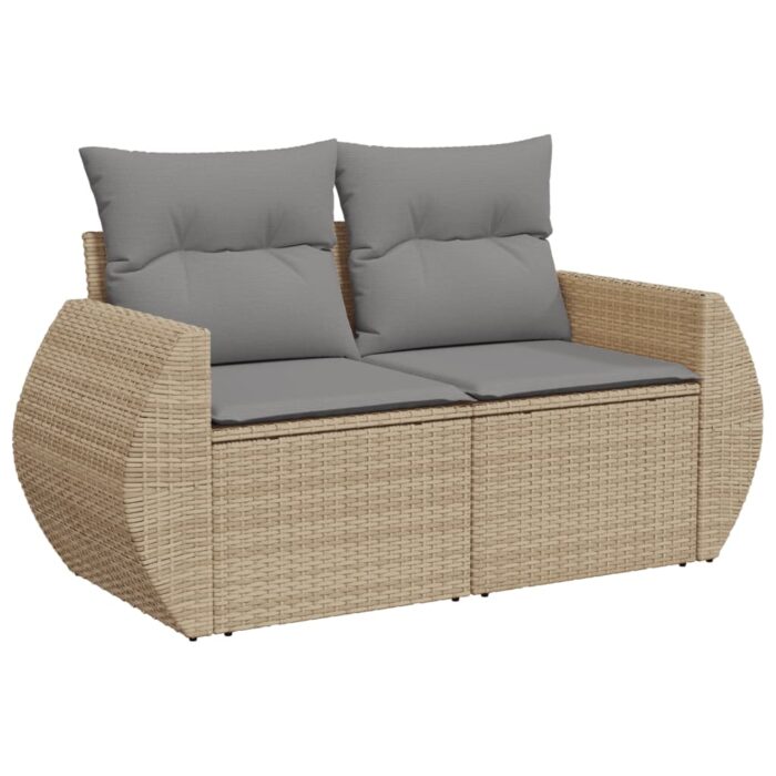 Salon de jardin avec coussins 6 pcs beige résine tressée – Image 2