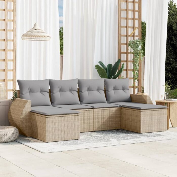 Salon de jardin avec coussins 6 pcs beige résine tressée – Image 1