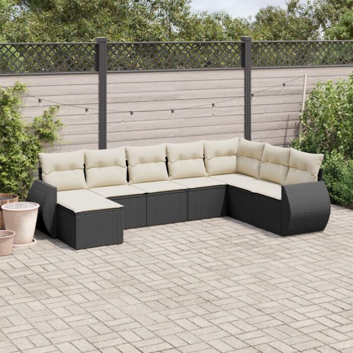 Salon de jardin 8 pcs avec coussins noir résine tressée – Image 1