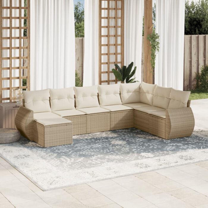 Salon de jardin avec coussins 8 pcs beige résine tressée – Image 1