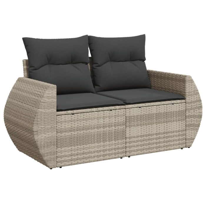 Salon de jardin 8 pcs avec coussins gris clair résine tressée – Image 5