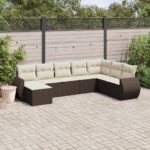 Salon de jardin 8 pcs avec coussins marron résine tressée