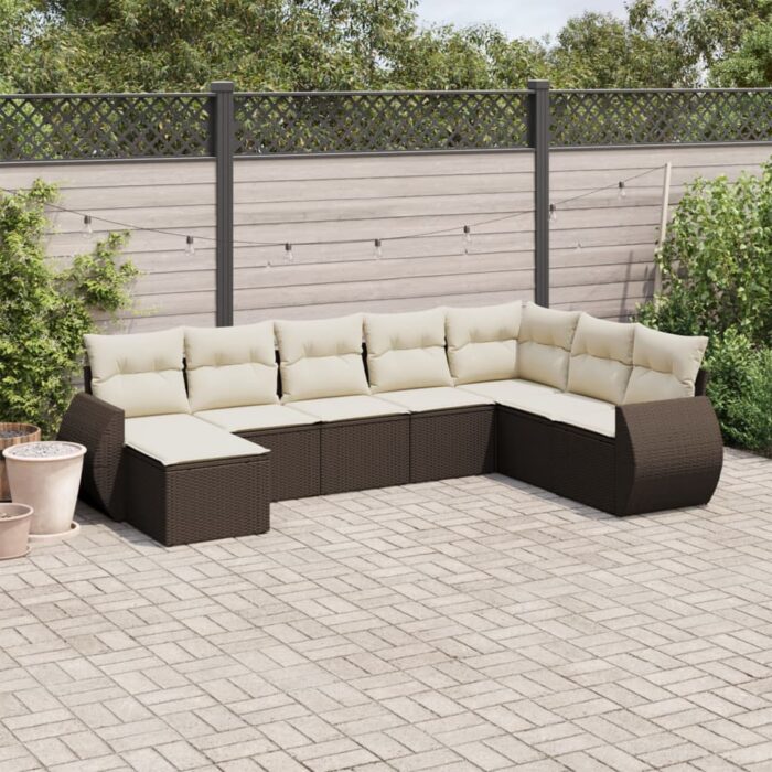 Salon de jardin 8 pcs avec coussins marron résine tressée – Image 1