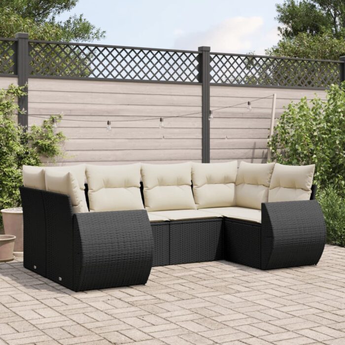 Salon de jardin 6 pcs avec coussins noir résine tressée – Image 1