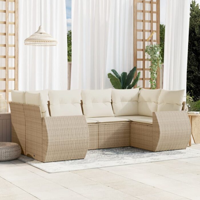 Salon de jardin avec coussins 6 pcs beige résine tressée – Image 1