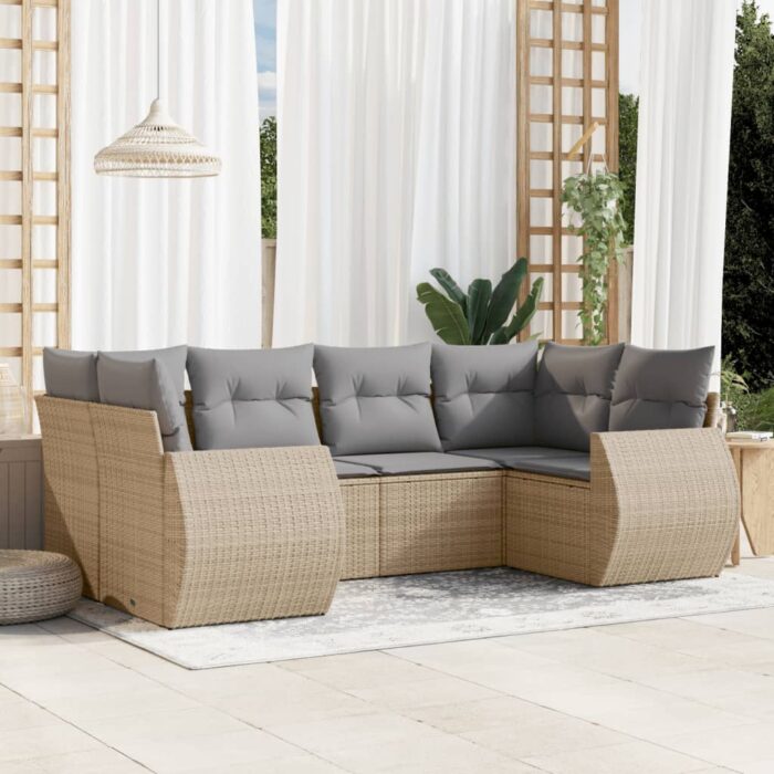 Salon de jardin avec coussins 6 pcs beige résine tressée – Image 1