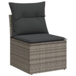 Salon de jardin 6 pcs avec coussins gris clair résine tressée – Image 3