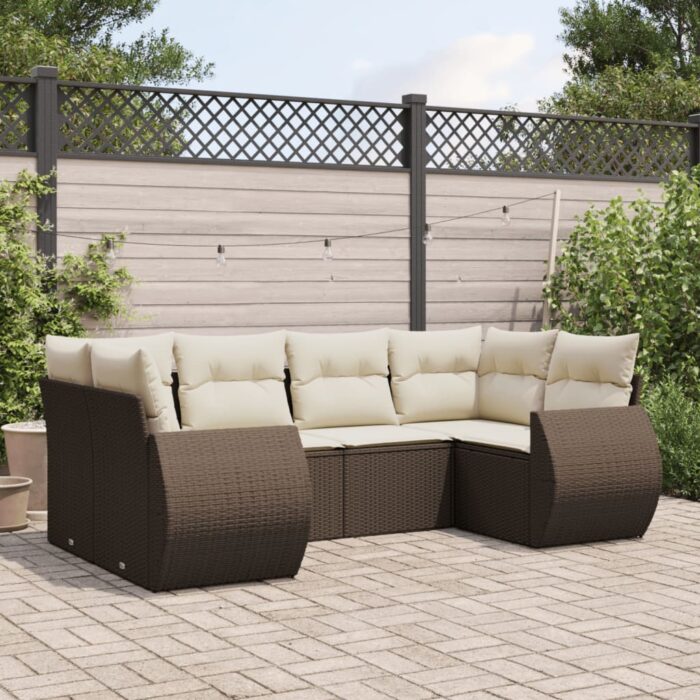 Salon de jardin avec coussins 6 pcs marron résine tressée – Image 1