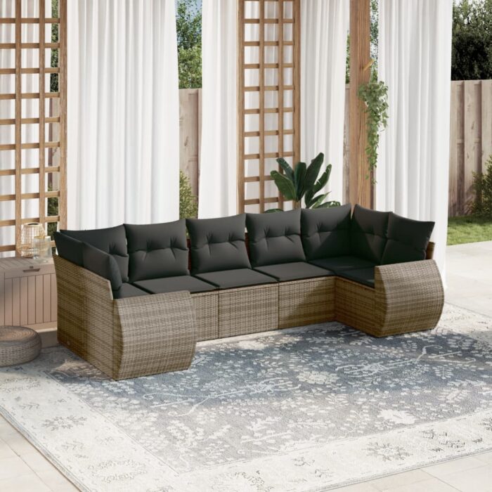 Salon de jardin avec coussins 7 pcs gris résine tressée – Image 1