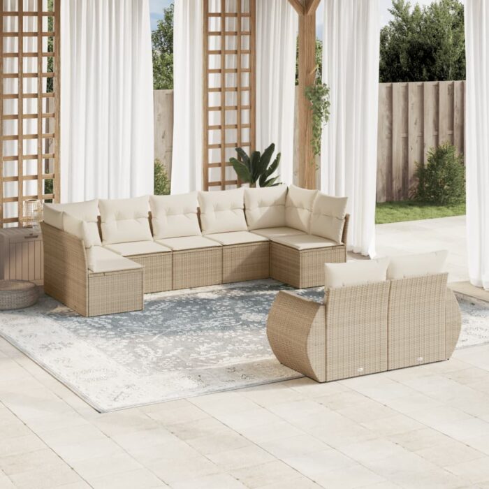 Salon de jardin avec coussins 9 pcs beige résine tressée – Image 1