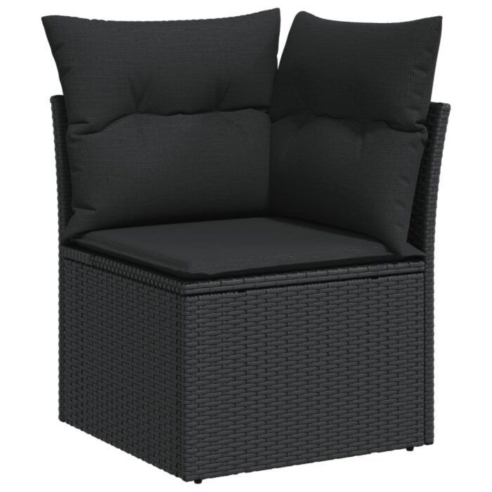 Salon de jardin 9 pcs avec coussins noir résine tressée – Image 2