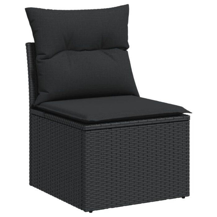 Salon de jardin 9 pcs avec coussins noir résine tressée – Image 3
