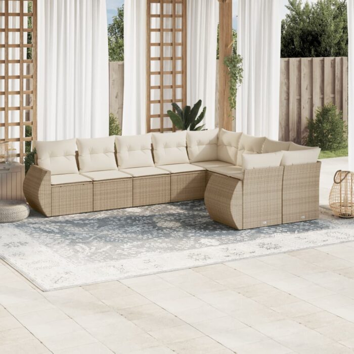 Salon de jardin avec coussins 9 pcs beige résine tressée – Image 1