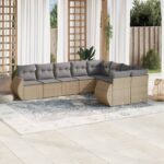 Salon de jardin avec coussins 9 pcs beige résine tressée