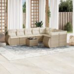 Salon de jardin avec coussins 10 pcs beige résine tressée