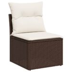 Salon de jardin 10 pcs avec coussins marron résine tressée – Image 3