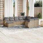 Salon de jardin avec coussins 10 pcs beige résine tressée