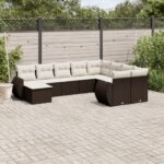 Salon de jardin 10 pcs avec coussins marron résine tressée