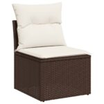 Salon de jardin 10 pcs avec coussins marron résine tressée – Image 2