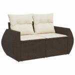 Salon de jardin 10 pcs avec coussins marron résine tressée – Image 4