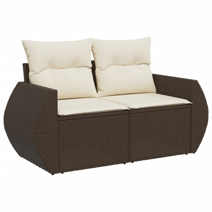 Salon de jardin 10 pcs avec coussins marron résine tressée – Image 4