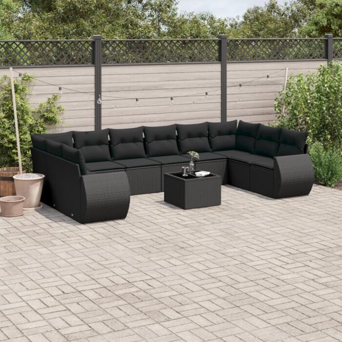 Salon de jardin 11 pcs avec coussins noir résine tressée – Image 1