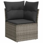 Salon de jardin 11 pcs avec coussins gris résine tressée – Image 4