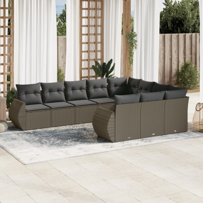 VXL8721012942431_m_en_hd_1.jpg Salon de jardin avec coussins 10 pcs gris clair résine tressée – Image 1