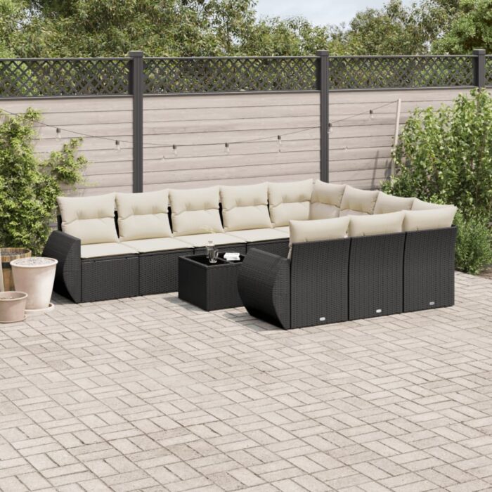 Salon de jardin 11 pcs avec coussins noir résine tressée – Image 1