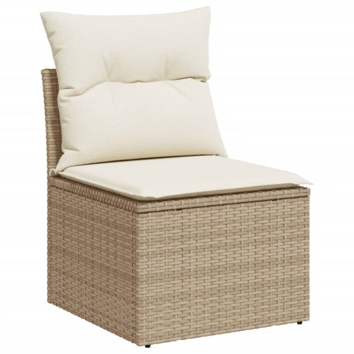 Salon de jardin 11 pcs avec coussins beige résine tressée – Image 3