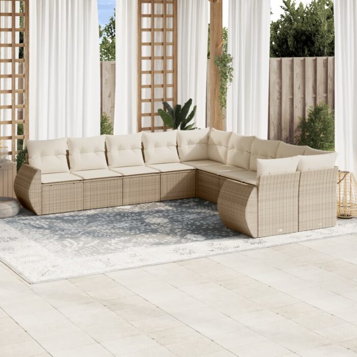 Salon de jardin avec coussins 10 pcs beige résine tressée – Image 1