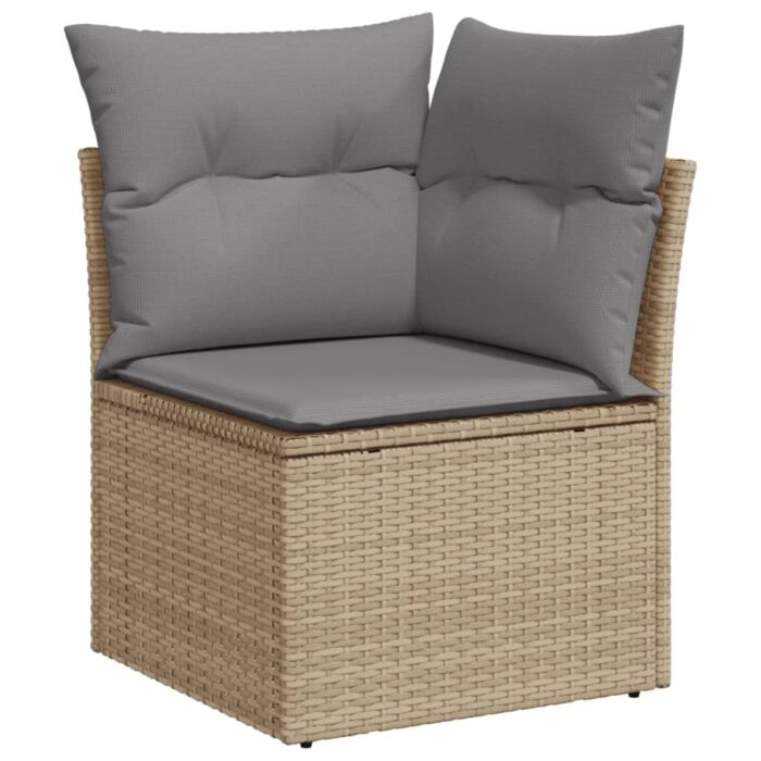 Salon de jardin 11 pcs avec coussins beige résine tressée – Image 2