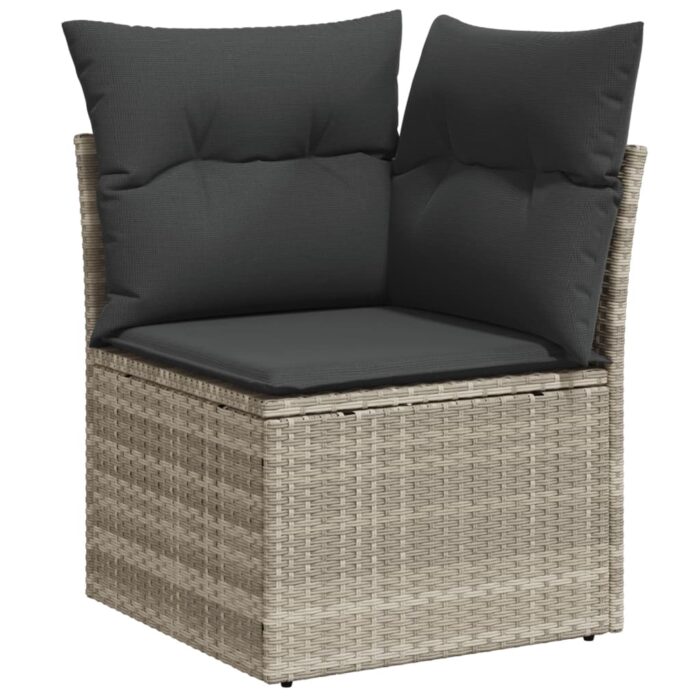 Salon de jardin 11 pcs avec coussins gris clair résine tressée – Image 3