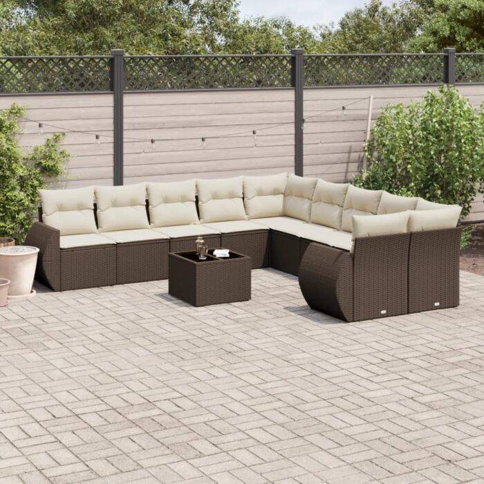 Salon de jardin et coussins 11 pcs marron résine tressée – Image 1