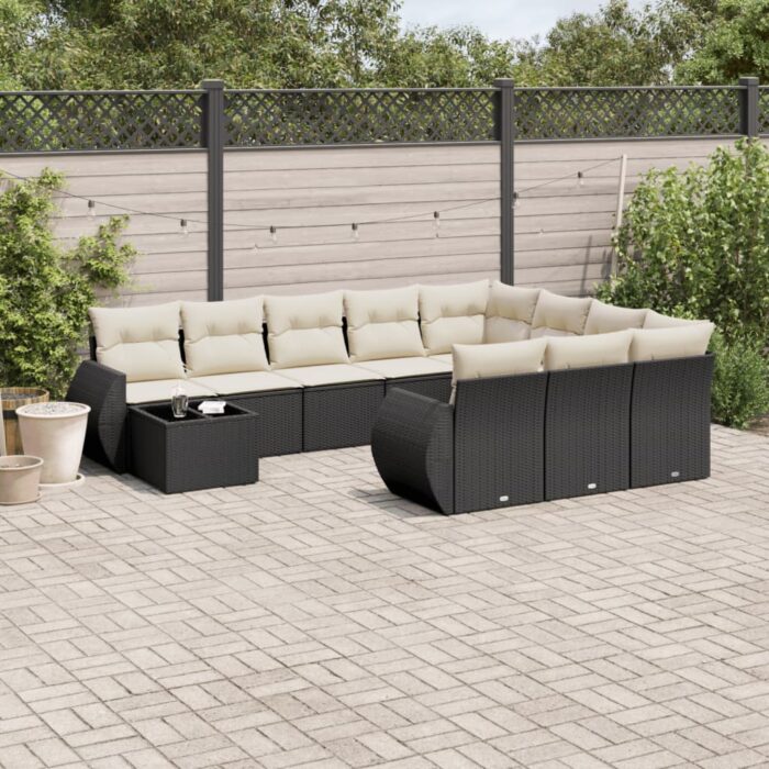 Salon de jardin 11 pcs avec coussins noir résine tressée – Image 1