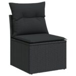 Salon de jardin 3 pcs avec coussins noir résine tressée – Image 2
