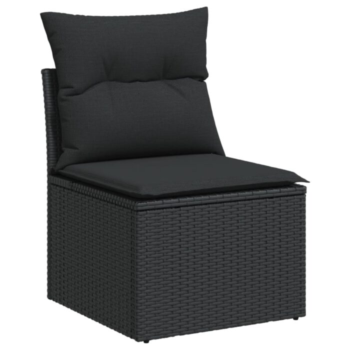 Salon de jardin 3 pcs avec coussins noir résine tressée – Image 2